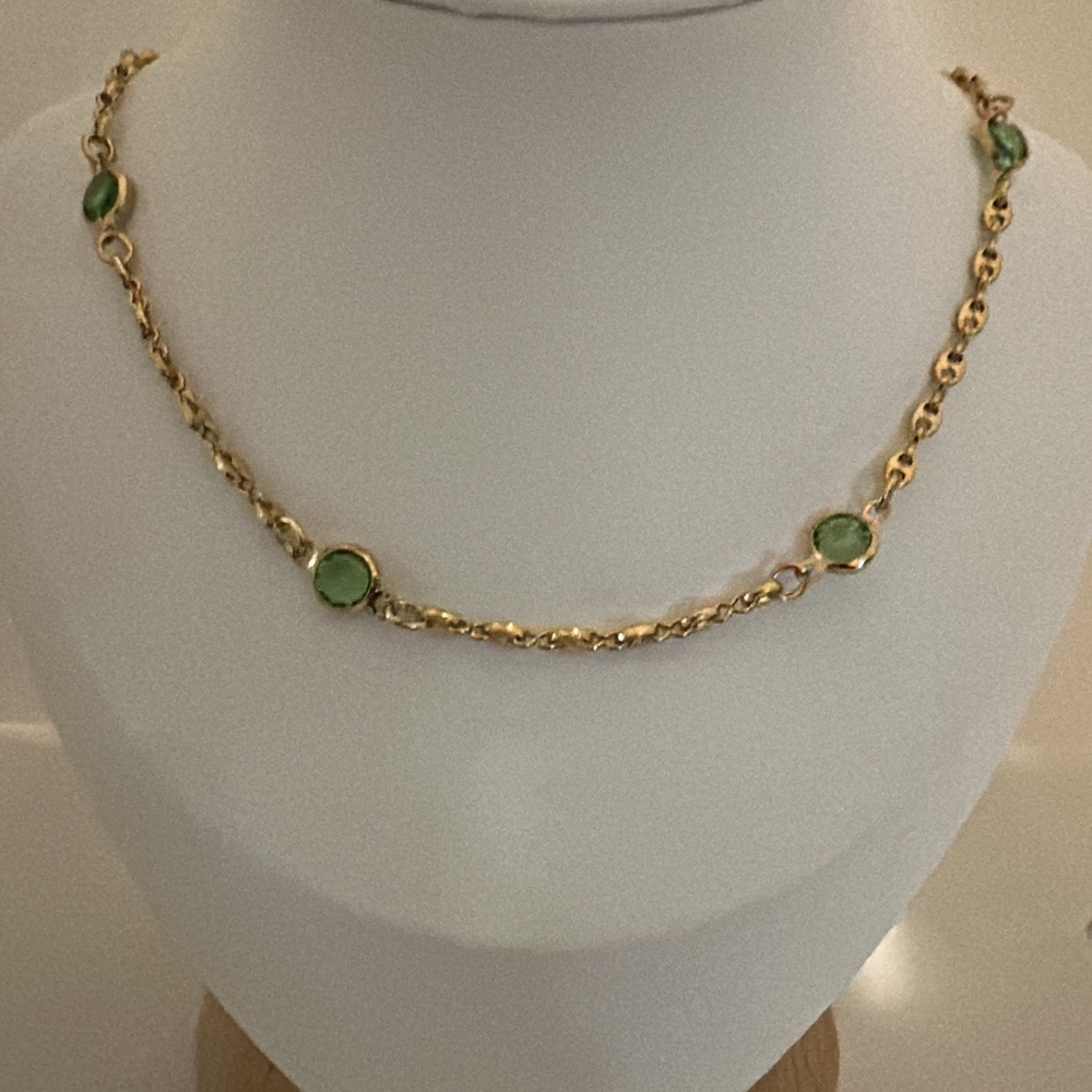 Gold Chain Necklace with Green Accents